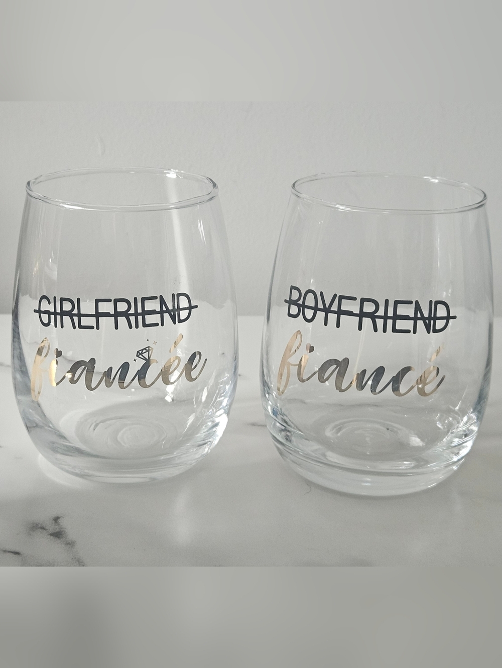 Girlfriend Fiancée/Boyfriend Fiancé Stemless Wine Glasses (Set Of 2)
